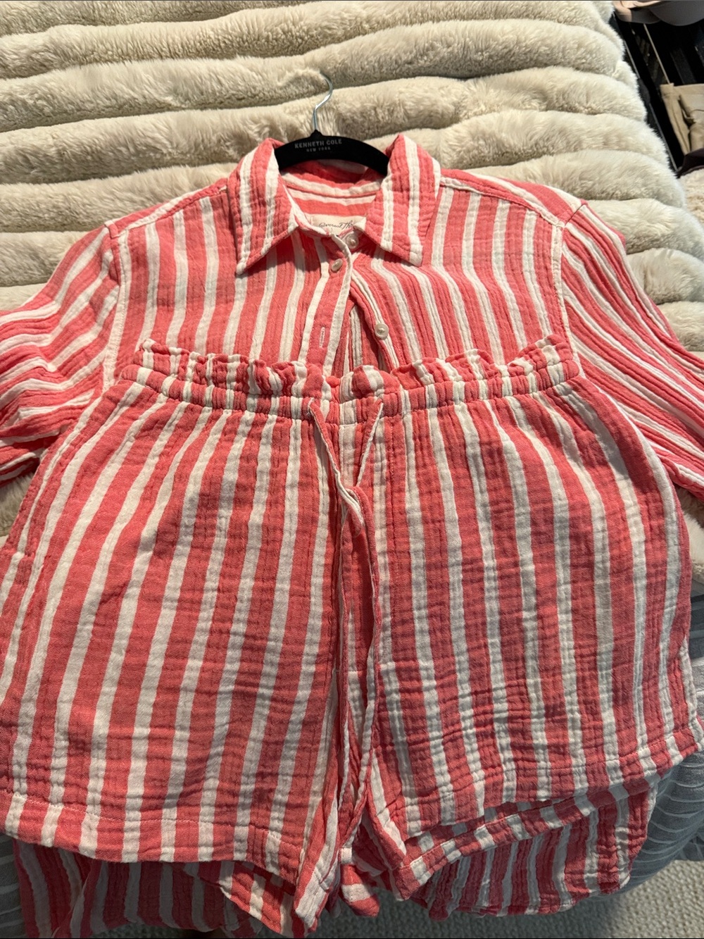 Universal Thread Pink and White Striped Button-Front Blouse